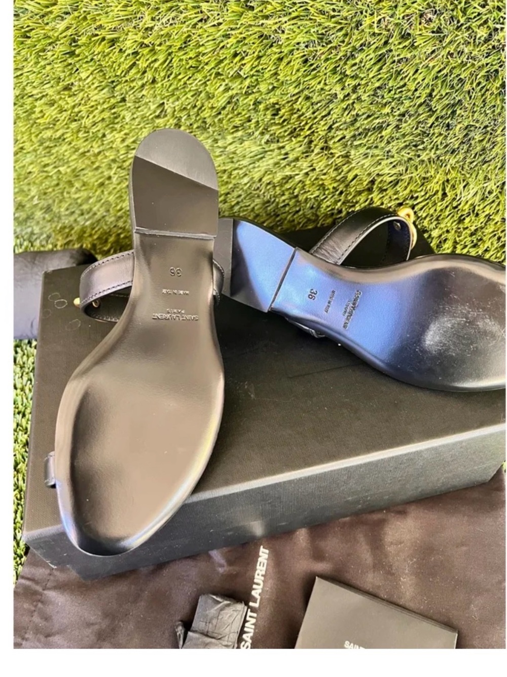 NEW YVES SAINT LAURENT MALLION BLACK LEATHER SANDALS size 36 - Picture 4 of 8